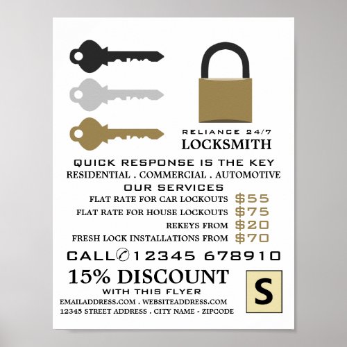 Keys  Padlock Locksmith Advertising Poster