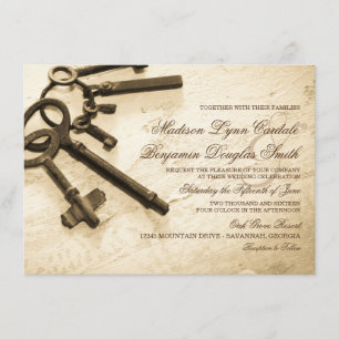 Keys to Her Heart Vintage Wedding Invitations