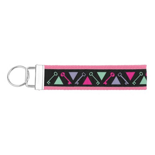 Keys to My Life Pink Purple Aqua Triangles Shapes  Wrist Keychain