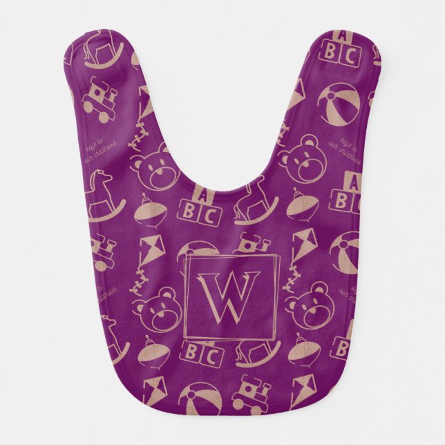 Keys To Our Childhood Toys Rose Gold Monogram Baby Bib (Front)