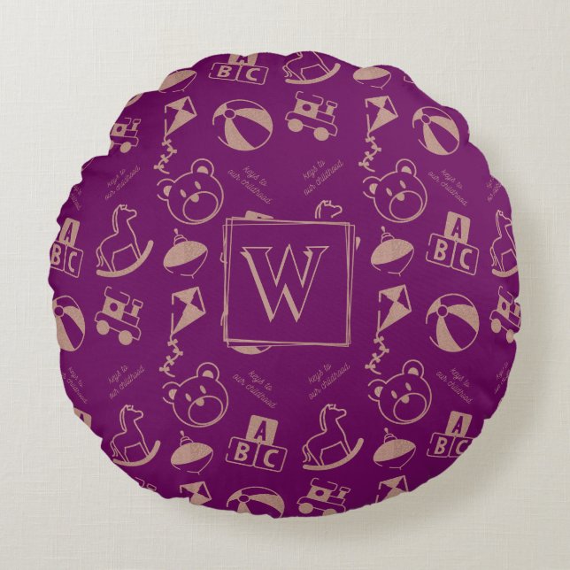 Keys To Our Childhood Toys Rose Gold Monogram Round Pillow (Front)