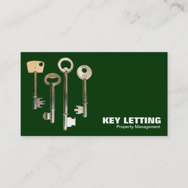 Keys - White on Dark Green Business Card (Front)
