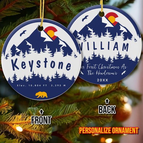 Keystone Colorado Flag Mountain Skiing Hiking Ceramic Ornament