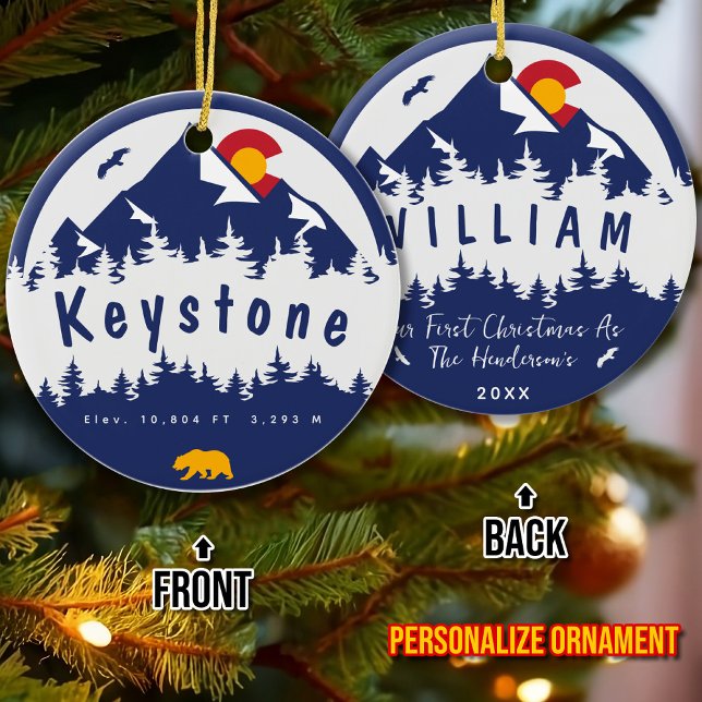  Keystone Colorado Flag Mountain Skiing Hiking Ceramic Ornament (Creator Uploaded)