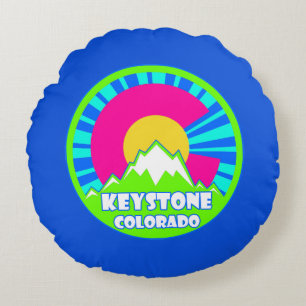 Keystone Colorado neon mountains round pillow