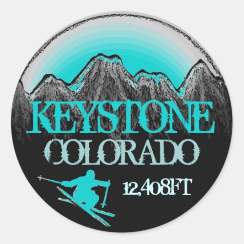 Keystone Colorado teal ski art stickers