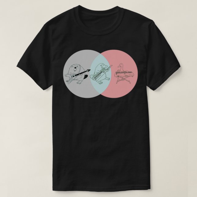 Keytar Platypus Venn Diagram Gray Blue Pink T-Shirt (Design Front)
