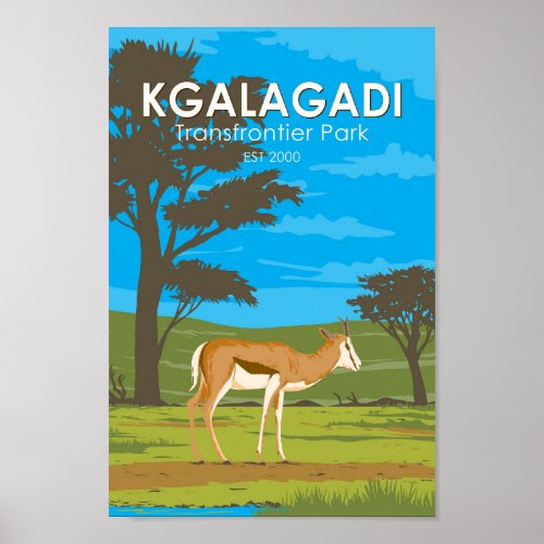Kgalagadi Transfrontier Park Travel Art Vintage Poster