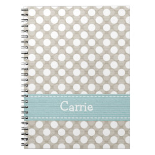 Khaki and Blue Polka Dot Spiral Notebook Journal