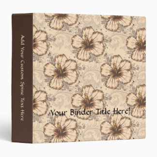 Khaki and Brown Hibiscus Flower 3 Ring Binder