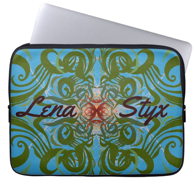 Khaki and Turquoise pattern with your name Laptop Sleeve (Front)
