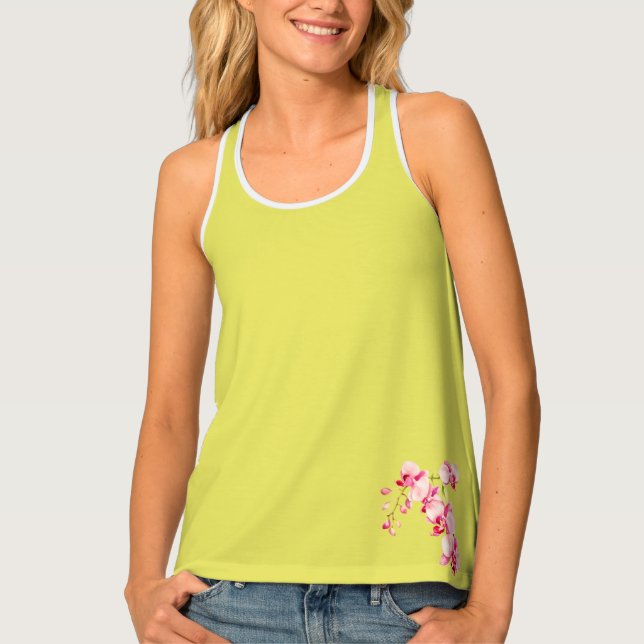 Khaki and Violet Orchid Racerback Tank Top (Front)