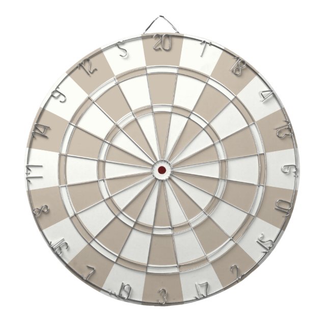 Khaki And White Dartboard With Darts (Front)