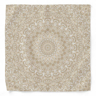Khaki and White Ornamental Mandala Pattern Bandana