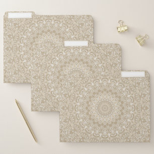 Khaki and White Ornamental Mandala Pattern File Folder
