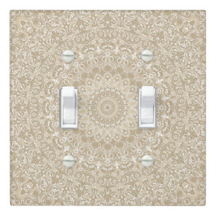 Khaki and White Ornamental Mandala Pattern Light Switch Cover