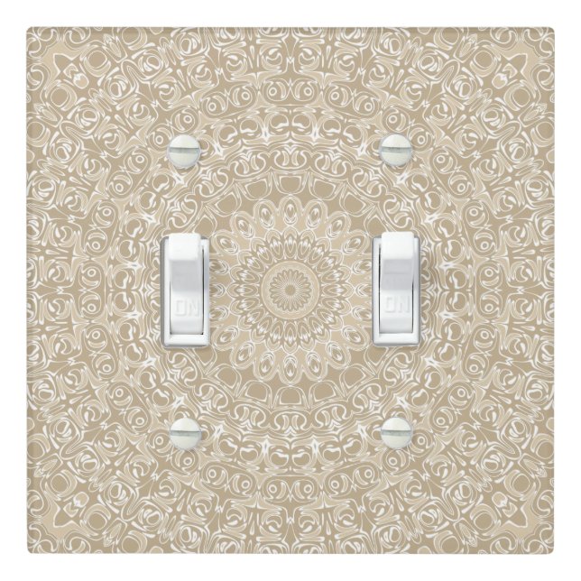 Khaki and White Ornamental Mandala Pattern Light Switch Cover (In Situ)