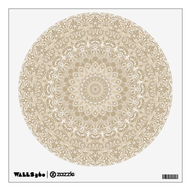 Khaki and White Ornamental Mandala Pattern Wall Decal (Front)