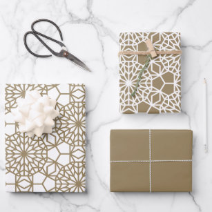 Khaki Arabesque Geometric Pattern Wrapping Paper Sheets