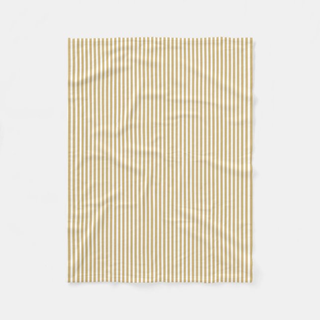 Khaki Beige and White Cabana Stripes Fleece Blanket (Front)