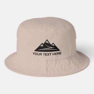 Khaki beige bucket hat with custom mountain logo