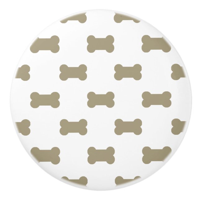 khaki Beige Dog Bones On Bright White Background Ceramic Knob (Front)