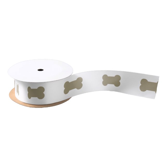 khaki Beige Dog Bones On Bright White Background Satin Ribbon (Spool)