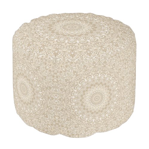 Khaki Beige Mandala Kaleidoscope Medallion Flower Pouf