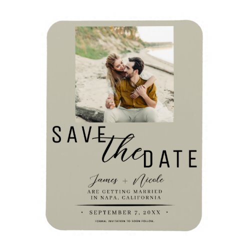 Khaki Beige Save the Date Photo Wedding Magnet