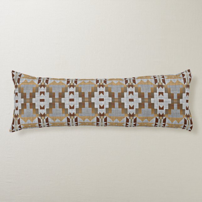 Khaki Beige Taupe Dark Brown Gray Tribal Art Body Pillow (Front)