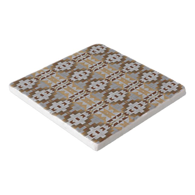 Khaki Beige Taupe Dark Brown Gray Tribal Art Trivet (Corner)
