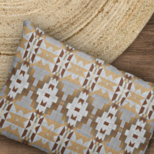 Khaki Beige Taupe Dark Brown Gray Tribal Pattern Pillow Case
