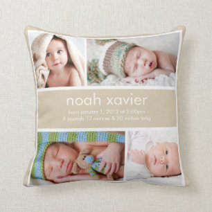 Khaki Birth Announcement Pillow