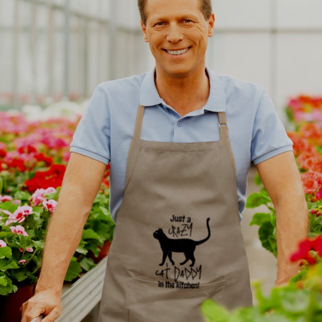 Khaki Black Personalized Crazy Cat Daddy Long Apron (Personalize the text any way you want!)