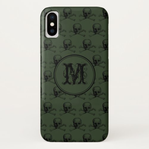 Khaki Black Skull Halloween Personalized Monogram iPhone X Case