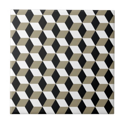 Khaki Black  White 3D Cubes Pattern Ceramic Tile