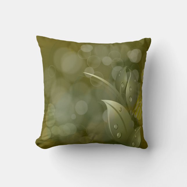 Khaki Bokeh Leaves American MoJo Throw Pillow (Front)