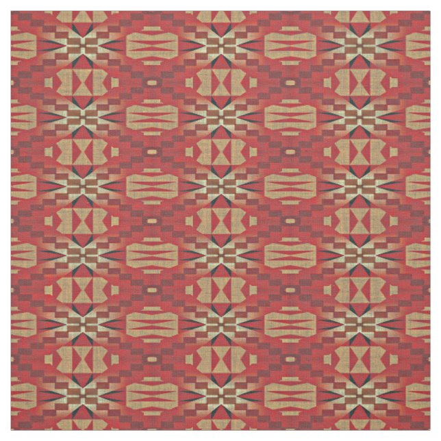 Khaki Brown Orange Red Taupe Beige Ethnic Look Fabric (Swatch)