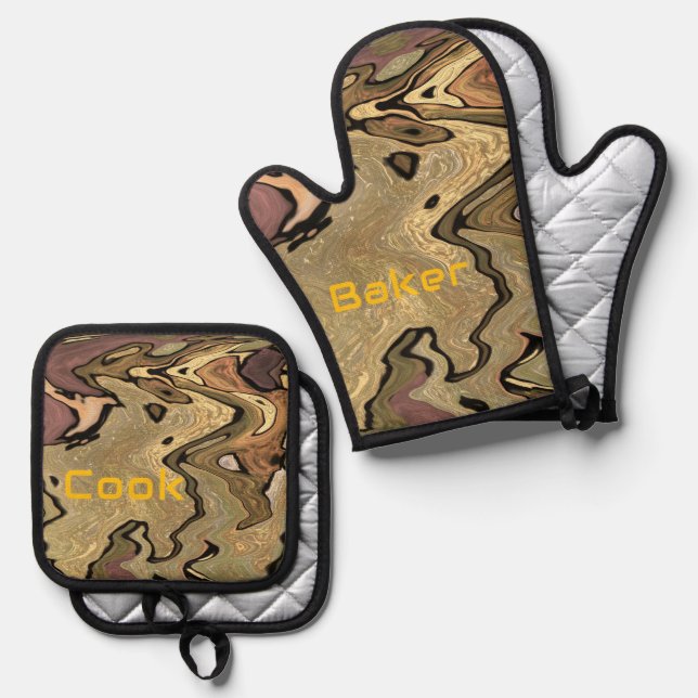 Khaki camo camouflage Cook Baker personalize Oven Mitt & Pot Holder Set (Front/Back)