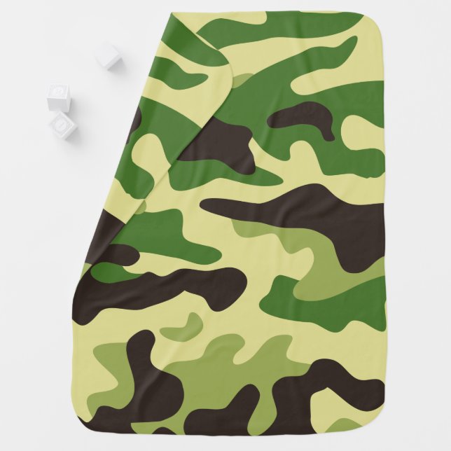Khaki camouflage pattern stroller blanket (In Situ)