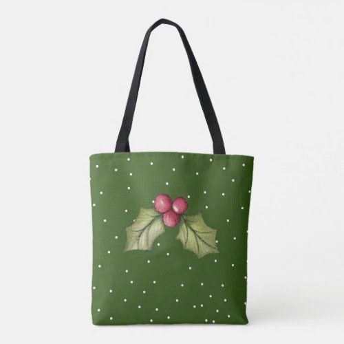 Khaki_Colored Christmas Holly Tote Bag