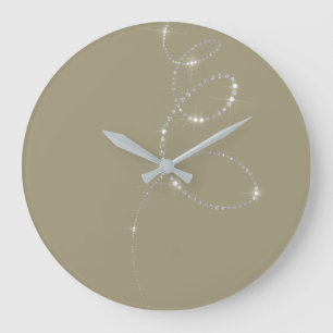 Khaki Earth  Crystals Gray Silver Diamond Infinity Large Clock