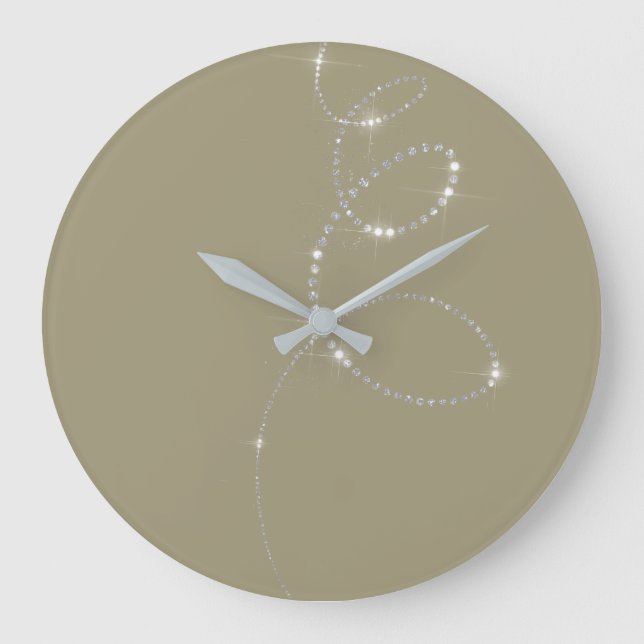 Khaki Earth  Crystals Gray Silver Diamond Infinity Large Clock (Front)