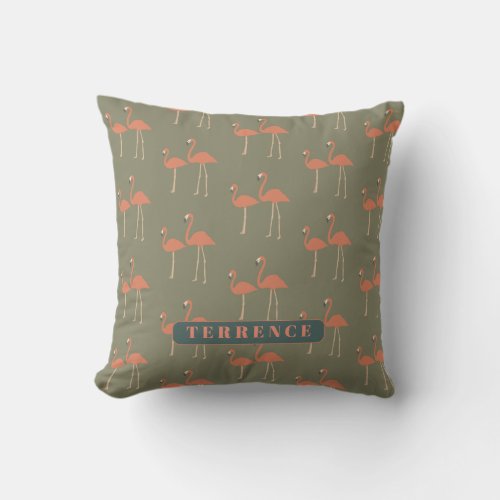 Khaki Flamingo Town   Personalized Name Outdoor Pillow