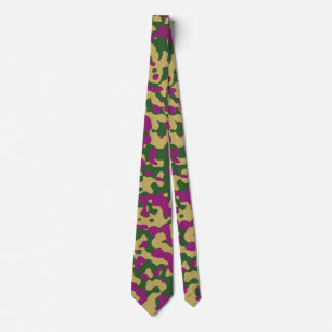 Khaki, Forest Green, and Crimson Camouflage Neck Tie