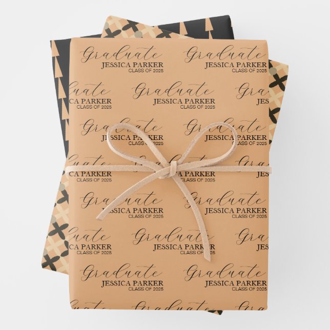 Khaki Graduate Calligraphy Typography Script Wrapping Paper Sheets (In situ)