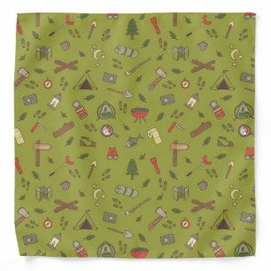 Khaki Green Camping and Hiking Themed Bandana
