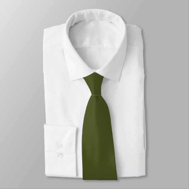 Khaki Green Hidden Initials Solid Color Neck Tie (Tied)