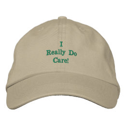 Khaki/ Green 'I Really Do Care" Embroidered Baseball Cap