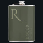 Khaki Green Masculine Monogram Groomsmen Gift Flask<br><div class="desc">This simple custom groomsmen flask features personalized groomsman's or best man's name,  and monogram. You can easily change the background and fonts colors to match your event if you like.</div>